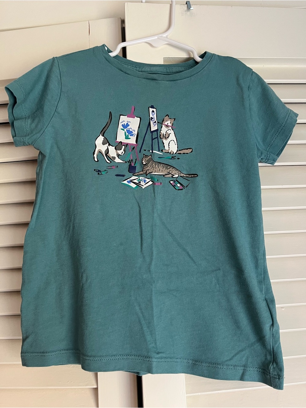 J.Crew Crewcuts Girls Cat Art Graphic Tee Teal XS 4-5